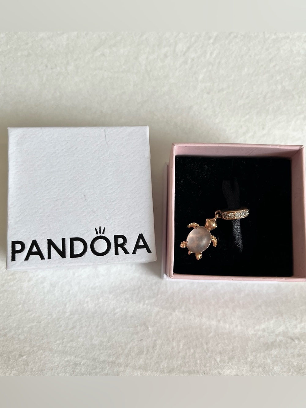 Pandora Pink Murano Glass Sea Turtle Dangle Charm Rose Gold